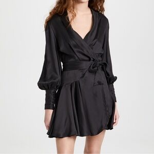 NWT Zimmermann Silk Wrap Mini Dress in Black